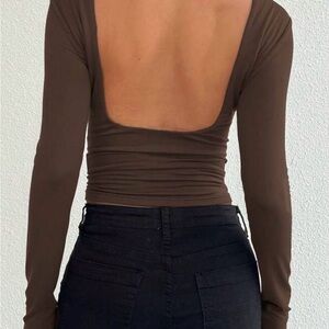 SHEIN Chocolate Open Back Long Sleeve Top